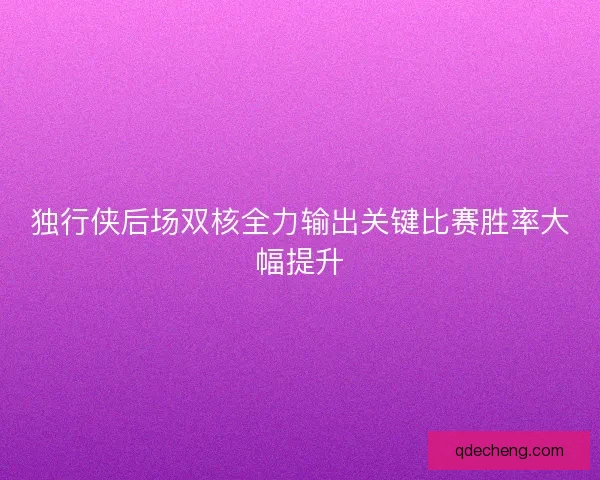 独行侠后场双核全力输出关键比赛胜率大幅提升